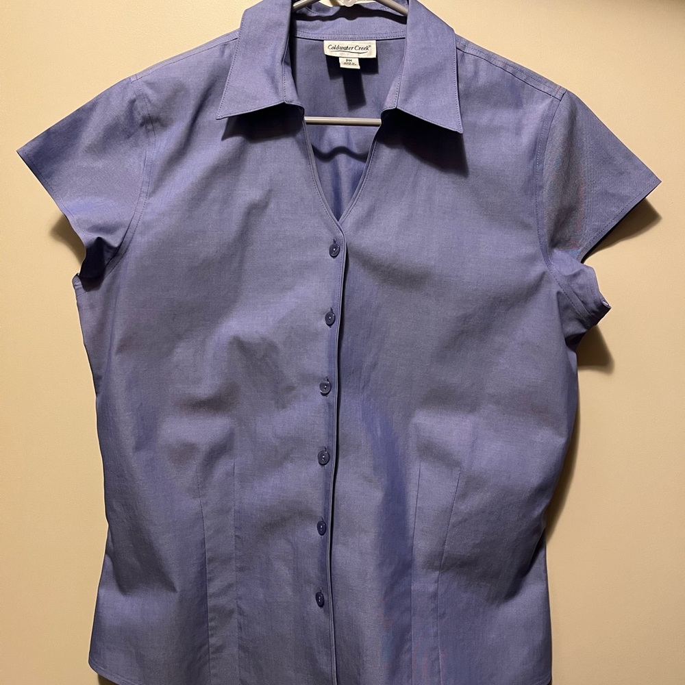 Coldwater Creek Blue Button-Front Collared Blouse